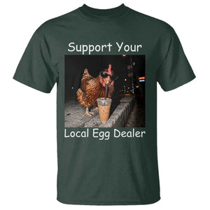 Support Local Dealer Chicken Farmer T Shirt Funny Animal Graphic Chicken Drinking Iced Coffee