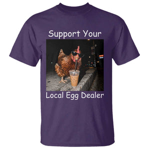 Support Local Dealer Chicken Farmer T Shirt Funny Animal Graphic Chicken Drinking Iced Coffee