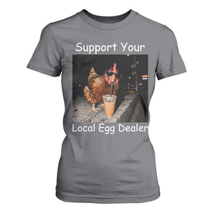 Support Local Dealer Chicken Farmer T Shirt For Women Funny Animal Graphic Chicken Drinking Iced Coffee