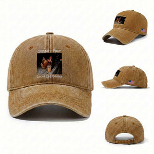 Support Local Dealer Chicken Farmer Washed Cotton Baseball Cap Funny Animal Graphic Chicken Drinking Iced Coffee