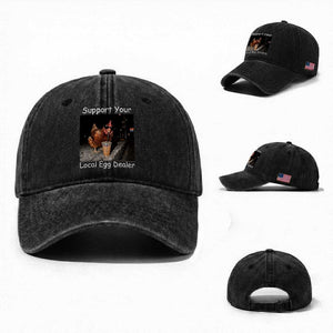 Support Local Dealer Chicken Farmer Washed Cotton Baseball Cap Funny Animal Graphic Chicken Drinking Iced Coffee