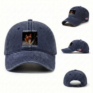 Support Local Dealer Chicken Farmer Washed Cotton Baseball Cap Funny Animal Graphic Chicken Drinking Iced Coffee