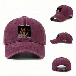 Support Local Dealer Chicken Farmer Washed Cotton Baseball Cap Funny Animal Graphic Chicken Drinking Iced Coffee