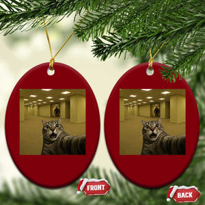 Funny Cat Selfie with Bigfoot Sasquatch Backrooms Liminal Space Meme Ceramic Ornament TS10 Print Your Wear