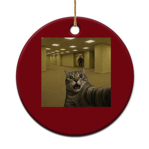 Funny Cat Selfie with Bigfoot Sasquatch Backrooms Liminal Space Meme Ceramic Ornament TS10 1pc Red Print Your Wear