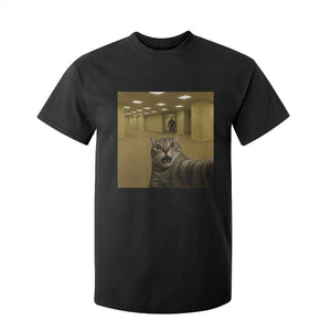 Funny Cat Selfie with Bigfoot Sasquatch Backrooms Liminal Space Meme T Shirt For Kid TS10 Black Print Your Wear
