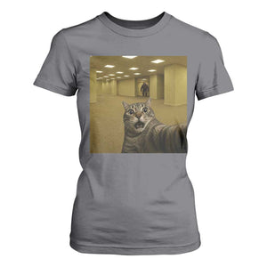 Funny Cat Selfie with Bigfoot Sasquatch Backrooms Liminal Space Meme T Shirt For Women TS10 Charcoal Print Your Wear