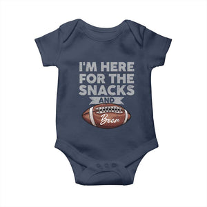 Funny Football Baby Onesie I'm Just Here For The Snacks And Beer TS10 Navy Print Your Wear
