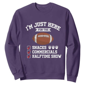 Funny Football Sweatshirt I'm Just Here For The Snacks And Commercials TS10 Purple Print Your Wear