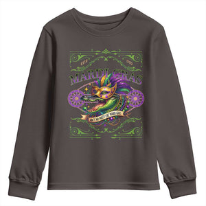 Mardi Gras Crocodile Youth Sweatshirt Mardigator Alligator Costume Carnival Ain't No Party Like Mardi Gras TS10 Dark Chocolate Print Your Wear