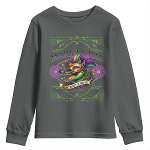 Mardi Gras Crocodile Youth Sweatshirt Mardigator Alligator Costume Carnival Ain't No Party Like Mardi Gras TS10 Dark Heather Print Your Wear