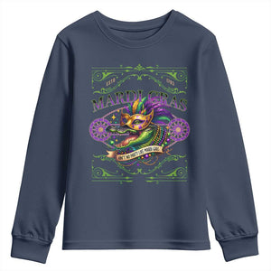 Mardi Gras Crocodile Youth Sweatshirt Mardigator Alligator Costume Carnival Ain't No Party Like Mardi Gras TS10 Navy Print Your Wear