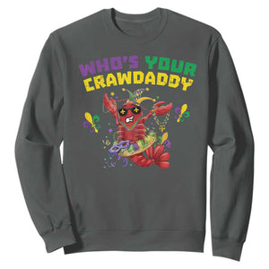 Mardi Gras Crawfish Sweatshirt Whos Your Crawdaddy Jester Beads TS10 Dark Heather Print Your Wear