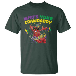 Mardi Gras Crawfish T Shirt Whos Your Crawdaddy Jester Beads TS10 Dark Forest Green Print Your Wear