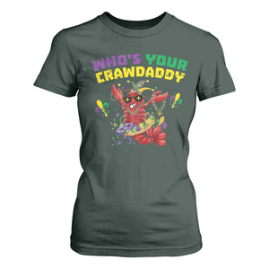 Mardi Gras Crawfish T Shirt For Women Whos Your Crawdaddy Jester Beads TS10 Dark Forest Green Print Your Wear