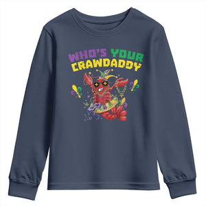 Mardi Gras Crawfish Youth Sweatshirt Whos Your Crawdaddy Jester Beads TS10 Navy Print Your Wear