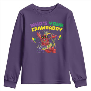 Mardi Gras Crawfish Youth Sweatshirt Whos Your Crawdaddy Jester Beads TS10 Purple Print Your Wear