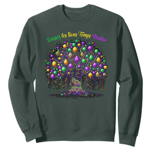 Mardi Gras Bead Tree Sweatshirt Carnival New Orleans 2025 Laissez Les Bons Temps Rouler TS10 Dark Forest Green Print Your Wear