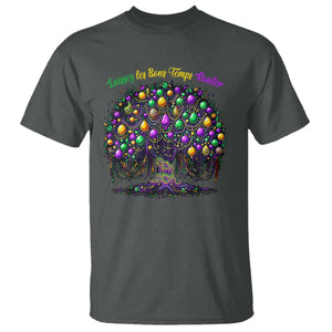 Mardi Gras Bead Tree T Shirt Carnival New Orleans 2025 Laissez Les Bons Temps Rouler TS10 Dark Heather Print Your Wear