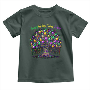 Mardi Gras Bead Tree Toddler T Shirt Carnival New Orleans 2025 Laissez Les Bons Temps Rouler TS10 Dark Forest Green Print Your Wear