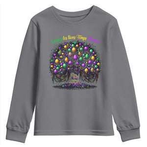 Mardi Gras Bead Tree Youth Sweatshirt Carnival New Orleans 2025 Laissez Les Bons Temps Rouler TS10 Charcoal Print Your Wear