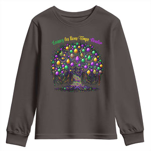 Mardi Gras Bead Tree Youth Sweatshirt Carnival New Orleans 2025 Laissez Les Bons Temps Rouler TS10 Dark Chocolate Print Your Wear