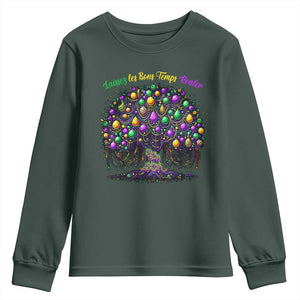 Mardi Gras Bead Tree Youth Sweatshirt Carnival New Orleans 2025 Laissez Les Bons Temps Rouler TS10 Dark Forest Green Print Your Wear