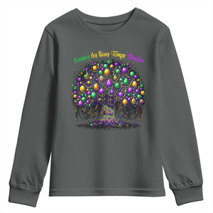 Mardi Gras Bead Tree Youth Sweatshirt Carnival New Orleans 2025 Laissez Les Bons Temps Rouler TS10 Dark Heather Print Your Wear