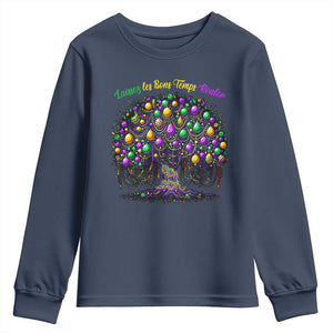 Mardi Gras Bead Tree Youth Sweatshirt Carnival New Orleans 2025 Laissez Les Bons Temps Rouler TS10 Navy Print Your Wear
