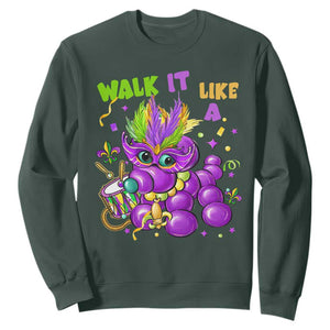 Funny Mardi Gras Sweatshirt Walk it Like a Dog Louisiana Fleur De Lis TS10 Dark Forest Green Print Your Wear