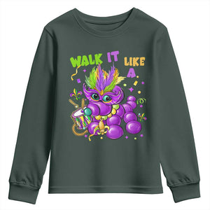 Funny Mardi Gras Youth Sweatshirt Walk it Like a Dog Louisiana Fleur De Lis TS10 Dark Forest Green Print Your Wear