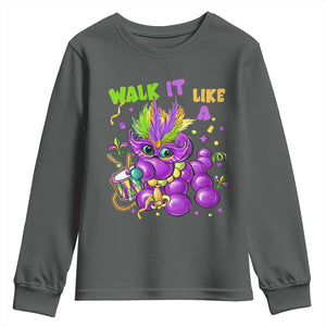 Funny Mardi Gras Youth Sweatshirt Walk it Like a Dog Louisiana Fleur De Lis TS10 Dark Heather Print Your Wear