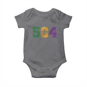 Mardi Gras 504 Nola New Orleans Louisiana Baby Onesie Glitter Print Fleur de Lis TS10 Charcoal Print Your Wear