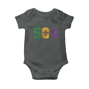 Mardi Gras 504 Nola New Orleans Louisiana Baby Onesie Glitter Print Fleur de Lis TS10 Dark Heather Print Your Wear