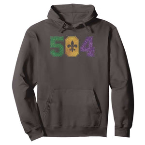 Mardi Gras 504 Nola New Orleans Louisiana Hoodie Glitter Print Fleur de Lis TS10 Dark Chocolate Print Your Wear
