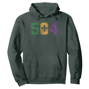 Mardi Gras 504 Nola New Orleans Louisiana Hoodie Glitter Print Fleur de Lis TS10 Dark Forest Green Print Your Wear