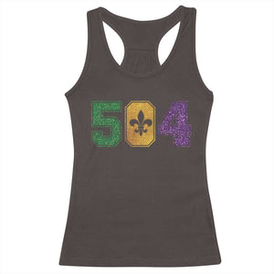 Mardi Gras 504 Nola New Orleans Louisiana Racerback Tank Top Glitter Print Fleur de Lis TS10 Dark Chocolate Print Your Wear