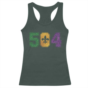 Mardi Gras 504 Nola New Orleans Louisiana Racerback Tank Top Glitter Print Fleur de Lis TS10 Dark Forest Green Print Your Wear
