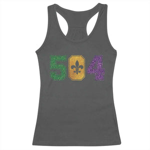 Mardi Gras 504 Nola New Orleans Louisiana Racerback Tank Top Glitter Print Fleur de Lis TS10 Dark Heather Print Your Wear