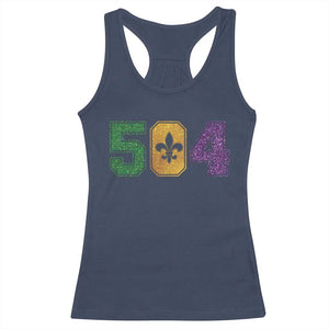 Mardi Gras 504 Nola New Orleans Louisiana Racerback Tank Top Glitter Print Fleur de Lis TS10 Navy Print Your Wear