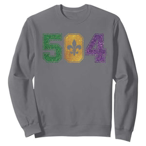 Mardi Gras 504 Nola New Orleans Louisiana Sweatshirt Glitter Print Fleur de Lis TS10 Charcoal Print Your Wear