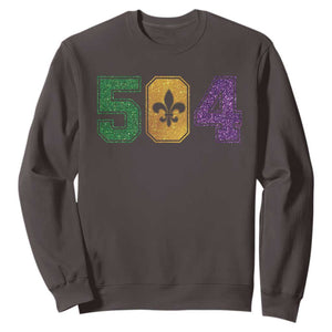 Mardi Gras 504 Nola New Orleans Louisiana Sweatshirt Glitter Print Fleur de Lis TS10 Dark Chocolate Print Your Wear