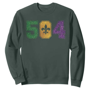 Mardi Gras 504 Nola New Orleans Louisiana Sweatshirt Glitter Print Fleur de Lis TS10 Dark Forest Green Print Your Wear