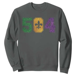 Mardi Gras 504 Nola New Orleans Louisiana Sweatshirt Glitter Print Fleur de Lis TS10 Dark Heather Print Your Wear