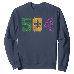 Mardi Gras 504 Nola New Orleans Louisiana Sweatshirt Glitter Print Fleur de Lis TS10 Navy Print Your Wear