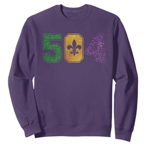 Mardi Gras 504 Nola New Orleans Louisiana Sweatshirt Glitter Print Fleur de Lis TS10 Purple Print Your Wear