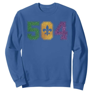 Mardi Gras 504 Nola New Orleans Louisiana Sweatshirt Glitter Print Fleur de Lis TS10 Royal Blue Print Your Wear