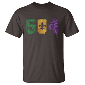 Mardi Gras 504 Nola New Orleans Louisiana T Shirt Glitter Print Fleur de Lis TS10 Dark Chocolate Print Your Wear