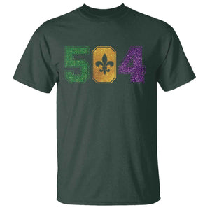 Mardi Gras 504 Nola New Orleans Louisiana T Shirt Glitter Print Fleur de Lis TS10 Dark Forest Green Print Your Wear