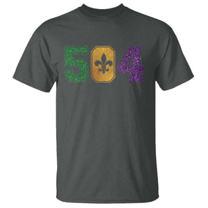 Mardi Gras 504 Nola New Orleans Louisiana T Shirt Glitter Print Fleur de Lis TS10 Dark Heather Print Your Wear